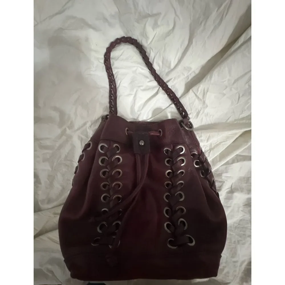 Patricia Nash Martina crossbody drawstring bag grommets and lacing burgundy red - Picture 11 of 12